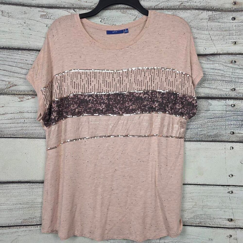 Apt 9 Womens Sequin Stripe Knit Top Blush Pink PL